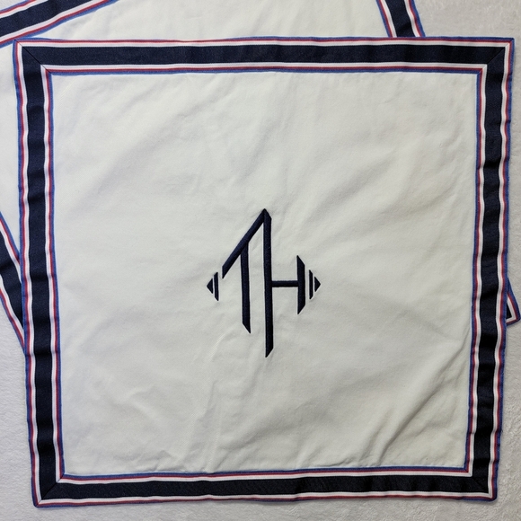 Tommy Hilfiger Pair Of Canvas Toss Pillow Covers Cases Monogrammed 20" Square - Picture 3 of 8